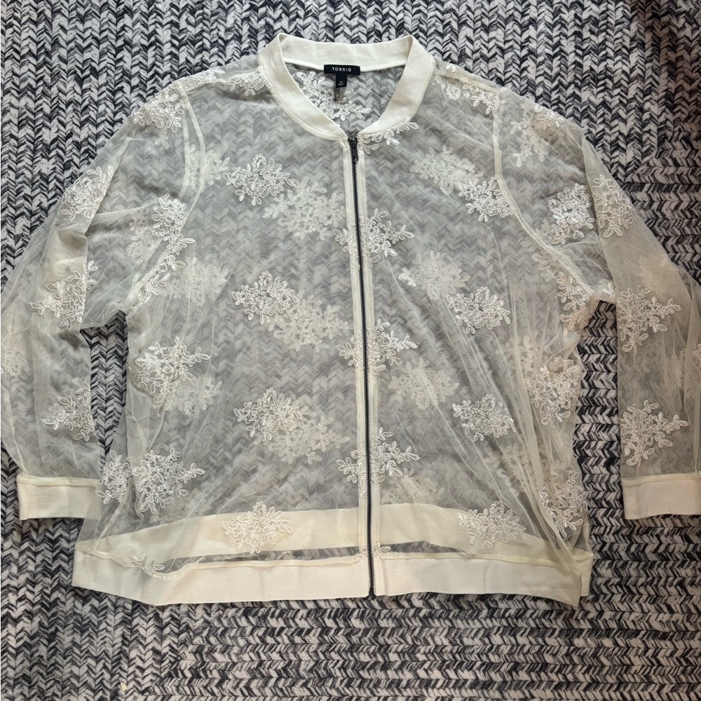 Torrid Sheer Cream Lacey Bomber Jacket Fairy Wedding Bridal